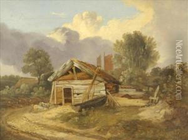 The Oldboathouse Oil Painting - Edwin H., Boddington Jnr.