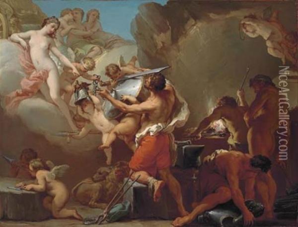 Venus Receiving The Arms Of Aeneas From Vulcan Oil Painting - Gaetano Gandolfi