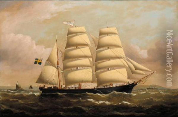 The Swedish Barque Iona Inward Bound Off The Fastnet Rock Oil Painting - William Howard Yorke