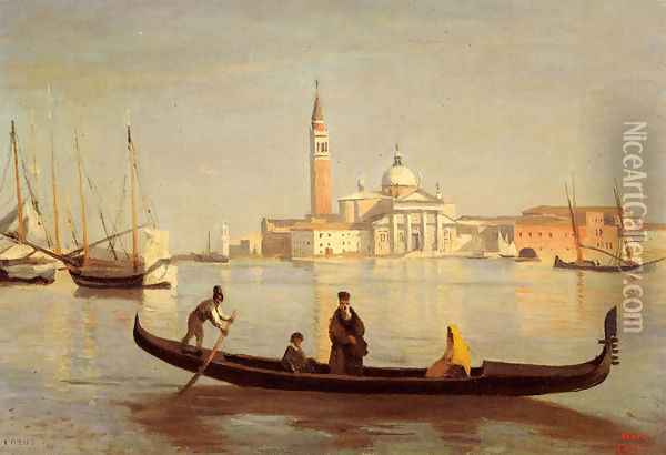 Venise--Gondole sur Le Grand Canal (or Saint-Georges Majeur au fond) Oil Painting - Jean-Baptiste-Camille Corot