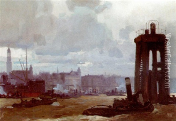 Der Hafen In Hamburg Oil Painting - Erich Kips