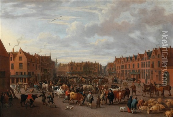 The Cattle Market In Antwerp Oil Painting - Erasmus de Bie