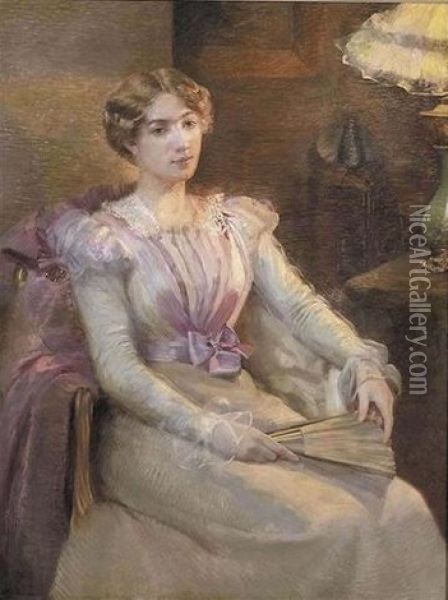 Elegante A L'eventail Assise Oil Painting - Ernest Blanc-Garin