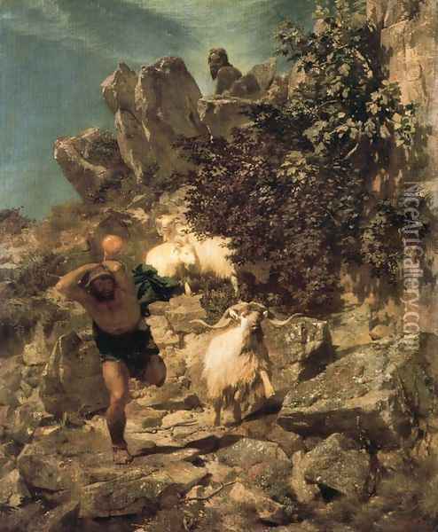 Pan frightening a shepherd 2 Oil Painting - Arnold Bocklin