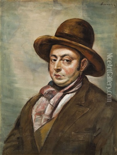 Man In Bowler Hat (portrait Of Mateo Hernandez?) Oil Painting - Roman Kramsztyk