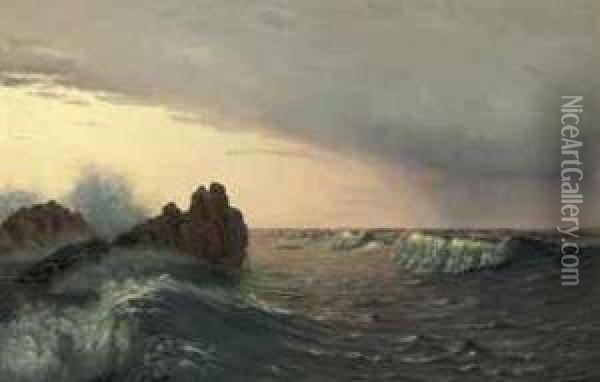 Breaking Waves Oil Painting - Johannes Herman Brandt