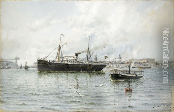 Fartyget Gauthiod Pa Saltsjon Oil Painting - Herman Gustav af Sillen