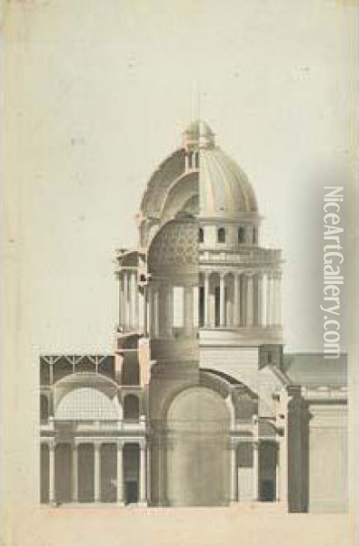 Coupe : Projet Definitif Pour La
 Structure Interieure Du Pantheon, Apres La Mort De Soufflot (posterieur
 A 1791) Oil Painting - Giambologna