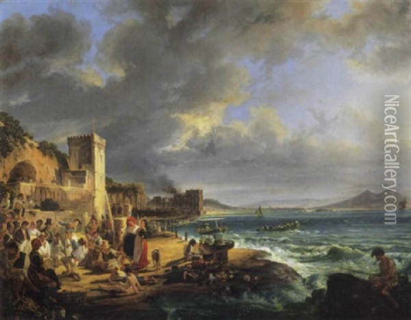 Tarantella Allo Scoglio Di Frisio, 1830 Oil Painting - Raffaele Carelli