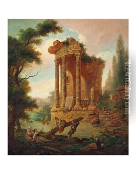 Paesaggi Ideale Con Tempio Di Vesta Oil Painting - Hubert Robert