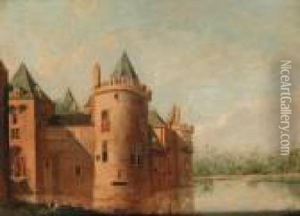 A Moated Castle Oil Painting - Johannes Huibert Prins