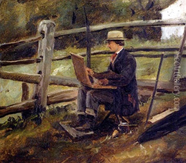 Taiteilija Tyossaan Oil Painting - Berndt Adolf Lindholm