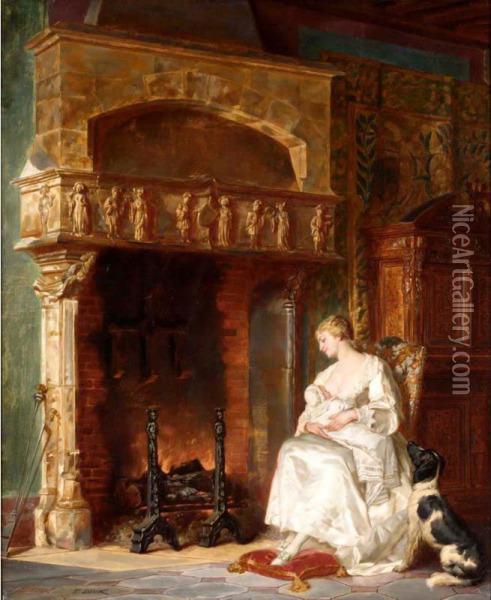 By The Fire Oil Painting - Thomas Losik
