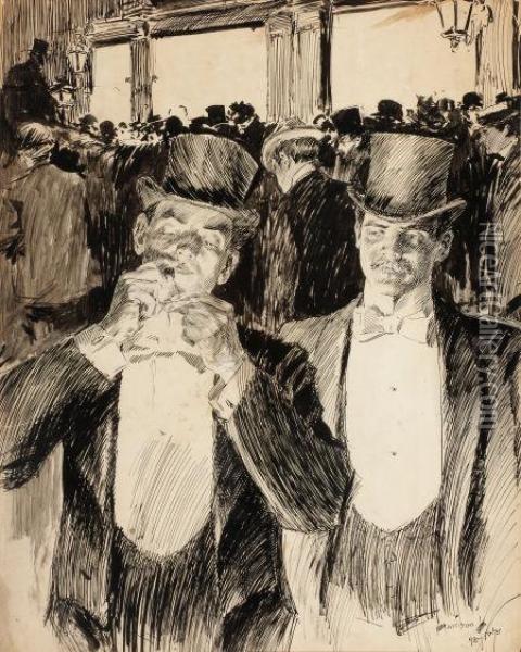 Gentlemen In Top Hats Oil Painting - Harrison C. Fisher