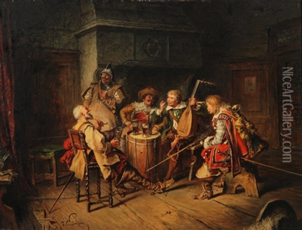 Frohliche Musketiere Beim Musizieren Oil Painting - Jakob Emanuel Gaisser