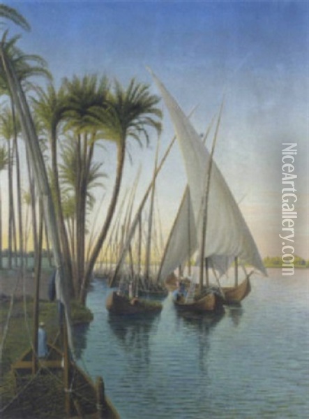 Segelboote Auf Dem Nil Oil Painting - Rudolf von Luerzer-Zechenthall
