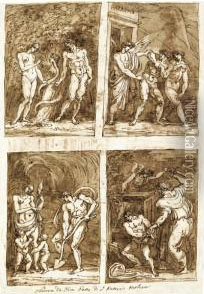 Recto: Four Biblical Scenes Verso: Decorative Designs Oil Painting - Felice Gianni