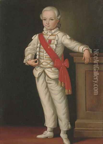 Portrait of a boy, full-length, with a medal and red sash Oil Painting - Cornelis De Vos