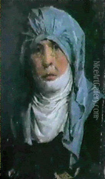 Brustbild Einer Frau Mit Kopftuch Oil Painting - Albert Anker