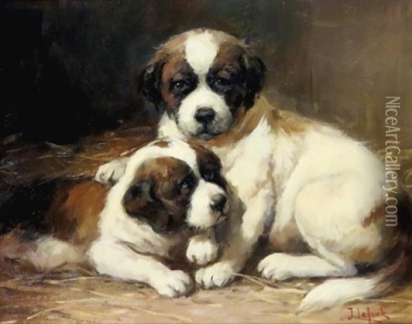 Puppies Oil Painting - Jean Lefort
