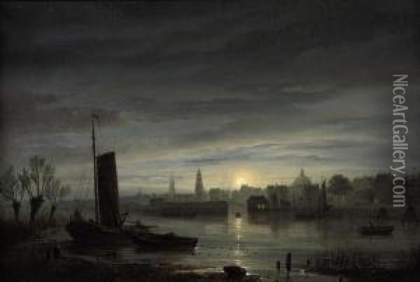 A View Of Amsterdam At Dusk Oil Painting - Carl Frederick Sorensen