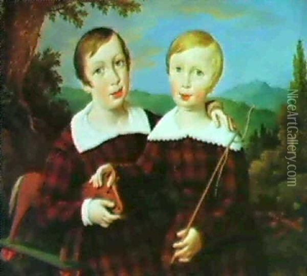 Bildnis Der Erzherzoge Franz Joseph Und Maximilian Oil Painting - Johann Nepomuk Hoefel