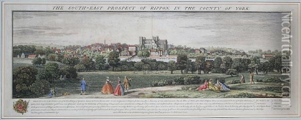 The South East Prospect Of Rippon In The County Of York Oil Painting - Nathaniel and Samuel Buck