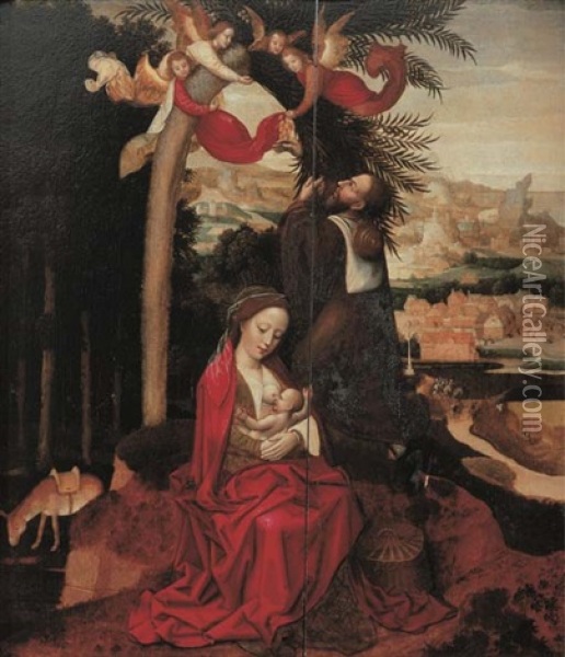 The Rest On The Flight To Egypt Oil Painting - Ambrosius Benson