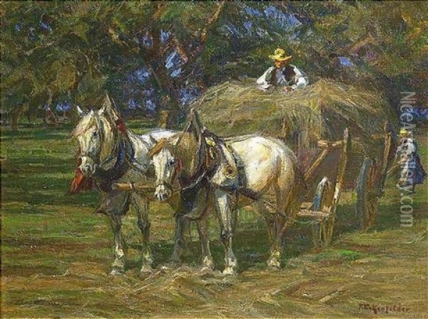 Bei Der Heuernte Oil Painting - Friedrich Eckenfelder