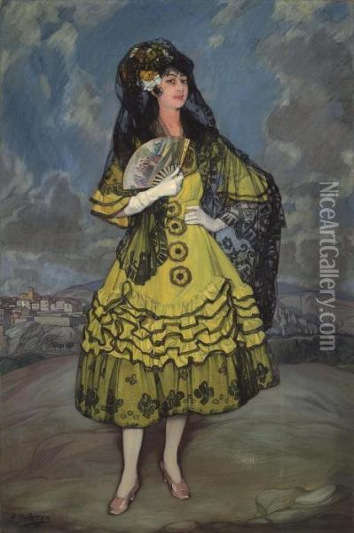 Anita Ramirez In Yellow Oil Painting - Ignacio Zuloaga Y Zabaleta