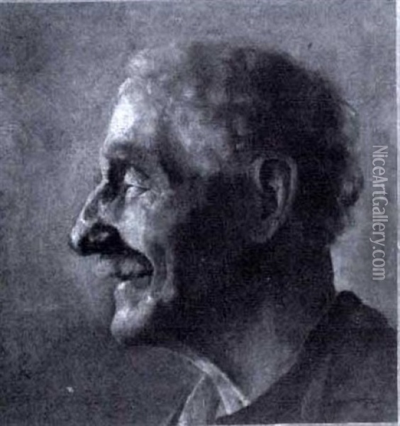 Portrait Of A Gray-haired Man With Mustache Oil Painting - Frank Duveneck