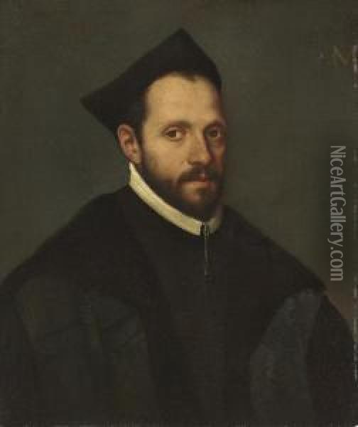 Portrait Of A Cleric Oil Painting - Giovanni Battista Moroni