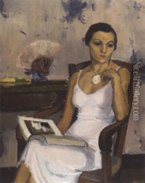 Portrat Einer Frau Mit Aufgeschlagenem Buch Oil Painting - Max Birrer