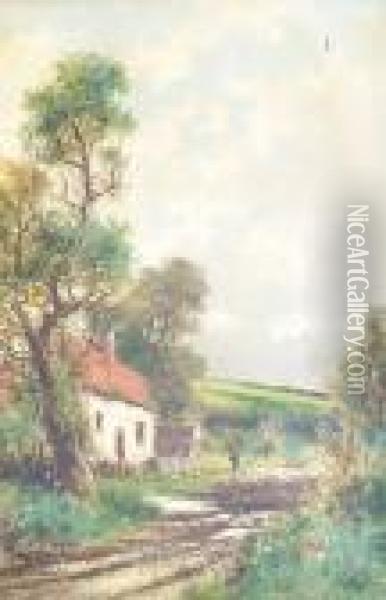 A Country Cottage Oil Painting - Abraham Hulk Jun.