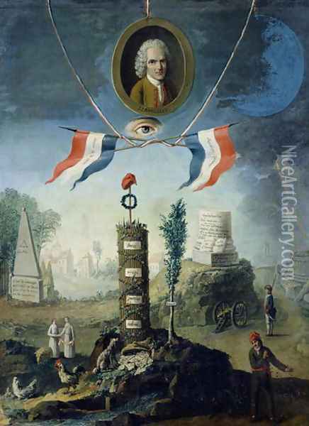 An Allegory of the Revolution with a portrait medallion of Jean Jacques Rousseau Oil Painting - Nicolas Henri Jeaurat de Bertry