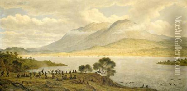 Mount Wellington And Hobart Town From Kangaroo Point Oil Painting - John Glover