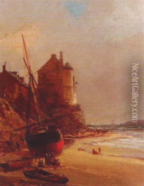 Voilier Sur Le Rivage Oil Painting - Jean Baptiste Henri Durand-Brager
