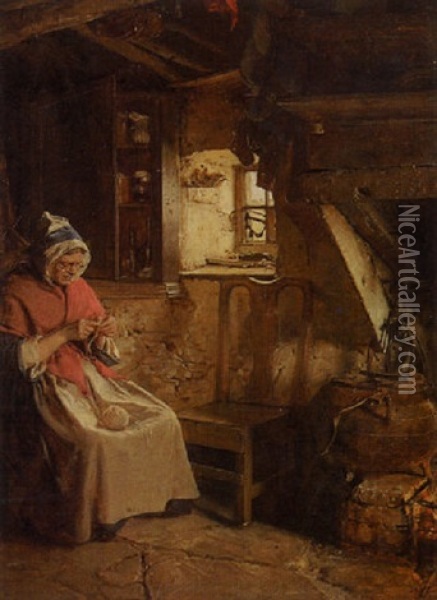 Interior Scene Of A Woman Sewing Oil Painting - John Faed