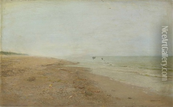Pecheurs De Crevettes, Grande Plage, La Panne Oil Painting - Ivan Pavlovich Pokhitonov