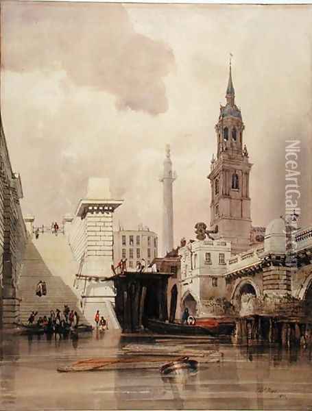 The Church of St. Magnus the Martyr by London Bridge, with Monument in the Background Oil Painting - Thomas Shotter Boys