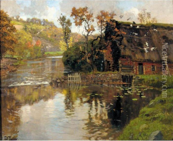 Cottage By A Stream Oil Painting - Fritz Thaulow