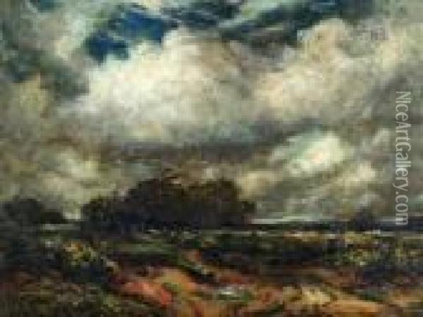 Windswept Heathland Landscape Oil Painting - Thomas William Morley