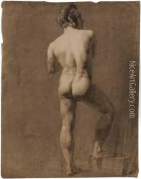 A Standing Male Nude Academy Oil Painting - Leon Cogniet