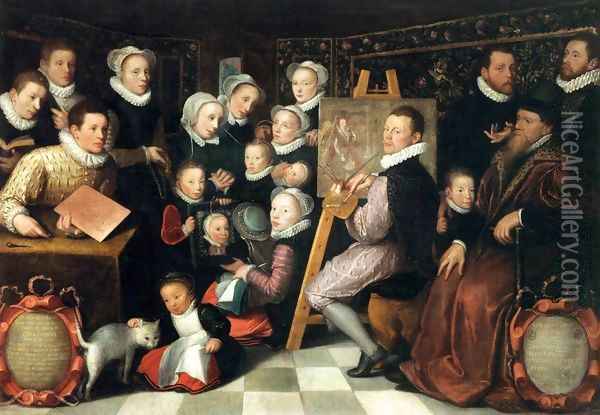 The Artist Painting, Surrounded by his Family Oil Painting - Otto van Veen