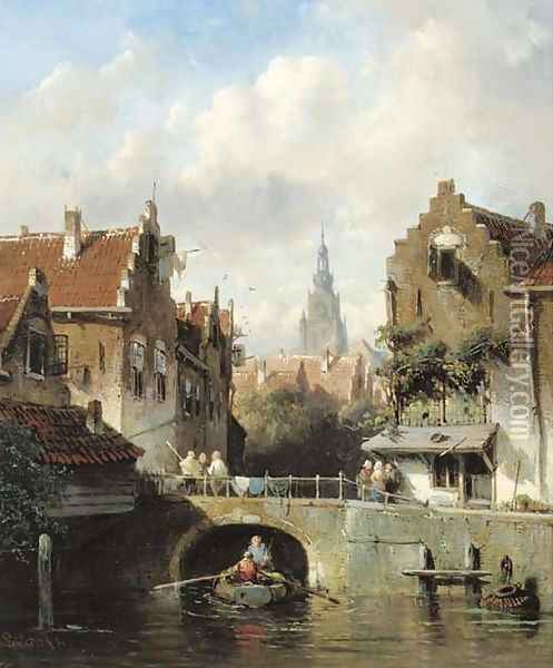 View of a canal in a Dutch town Oil Painting - Charles Henri Leickert