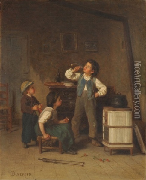 Verbotenes Rauchen Oil Painting - Theophile Emmanuel Duverger