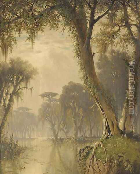 On the Banks of the Bayou Oil Painting - Joseph Rusling Meeker
