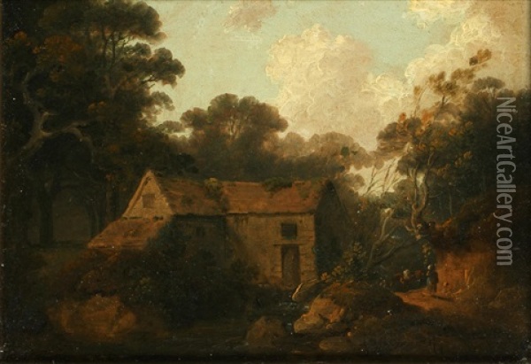 Ash (or Ask) Mill, Borrowdale, Cumberland Oil Painting - John Rathbone