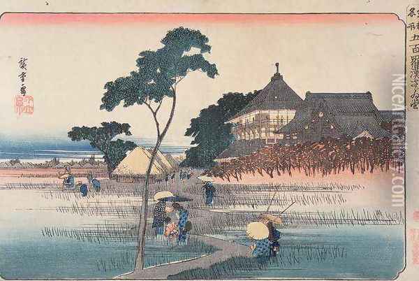 The Spiral Hall of the Temple of the Five Hundred Arhats from the series Famous Places in Edo Oil Painting - Utagawa or Ando Hiroshige