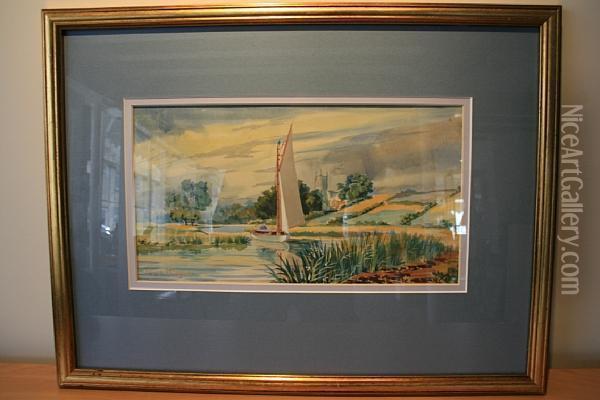 Sailboat On The Broads Oil Painting - John Frederick Herring Snr